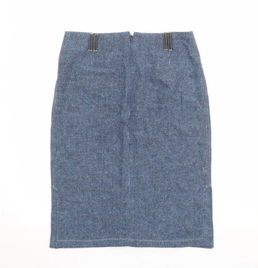Mango Womens Blue Herringbone Polyester A-Line Skirt Size 10 Zip