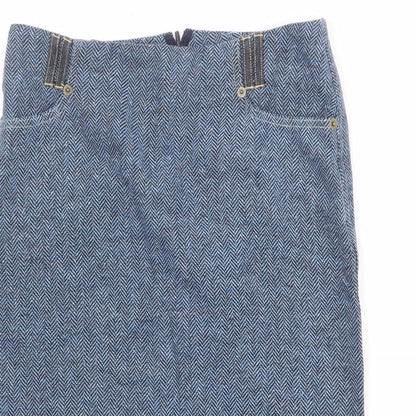 Mango Womens Blue Herringbone Polyester A-Line Skirt Size 10 Zip