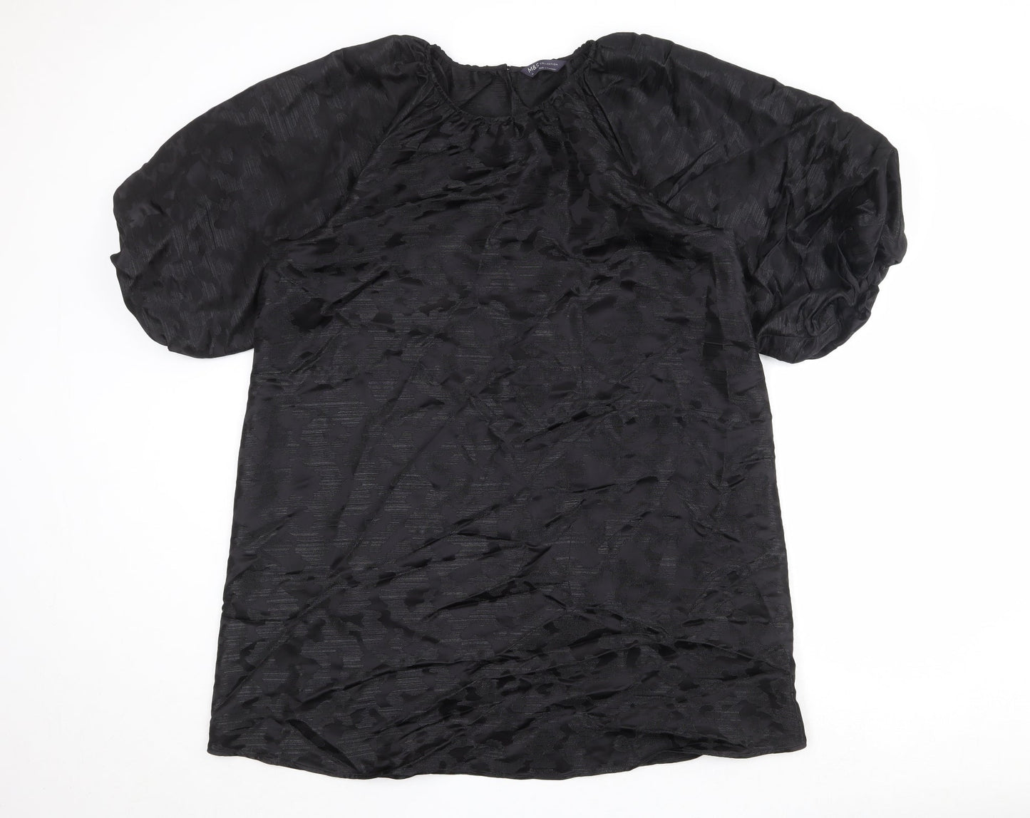 Marks and Spencer Womens Black Geometric Polyester Shift Size 14 Round Neck Button