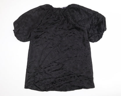 Marks and Spencer Womens Black Geometric Polyester Shift Size 14 Round Neck Button