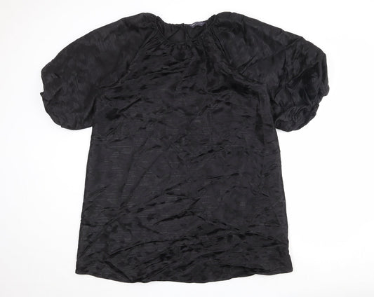Marks and Spencer Womens Black Geometric Polyester Shift Size 14 Round Neck Button
