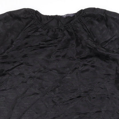 Marks and Spencer Womens Black Geometric Polyester Shift Size 14 Round Neck Button