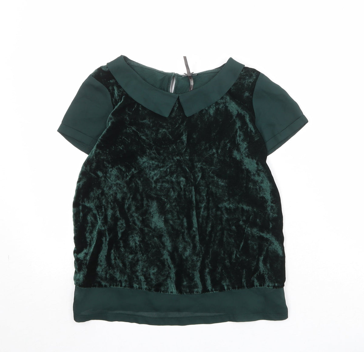 Additional front view of Next girls’ green viscose pullover blouse, size 12, years collared button