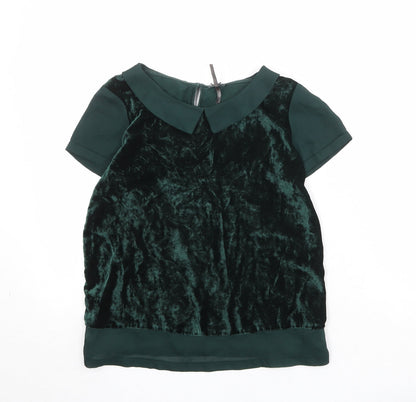 Additional front view of Next girls’ green viscose pullover blouse, size 12, years collared button