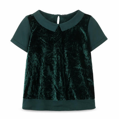 Front view of Next girls’ green viscose pullover blouse, size 12, years collared button