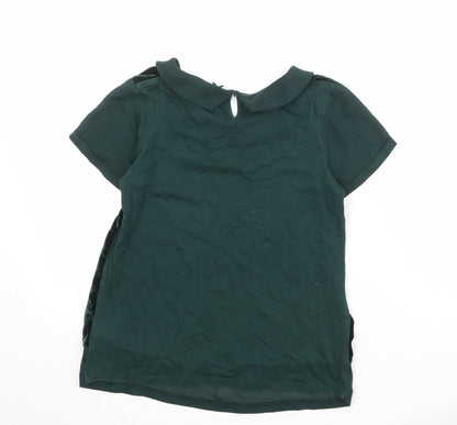 Back view of Next girls’ green viscose pullover blouse, size 12, years collared button