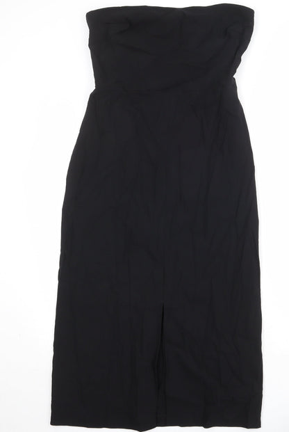 Marks and Spencer Womens Black Viscose Sheath Size 14 Square Neck Zip