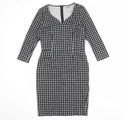 PURE Collection Womens Black Geometric Polyester Pencil Dress Size 8 V-Neck Pullover