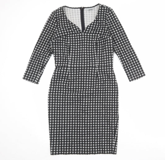 PURE Collection Womens Black Geometric Polyester Pencil Dress Size 8 V-Neck Pullover