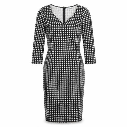 PURE Collection Womens Black Geometric Polyester Pencil Dress Size 8 V-Neck Pullover