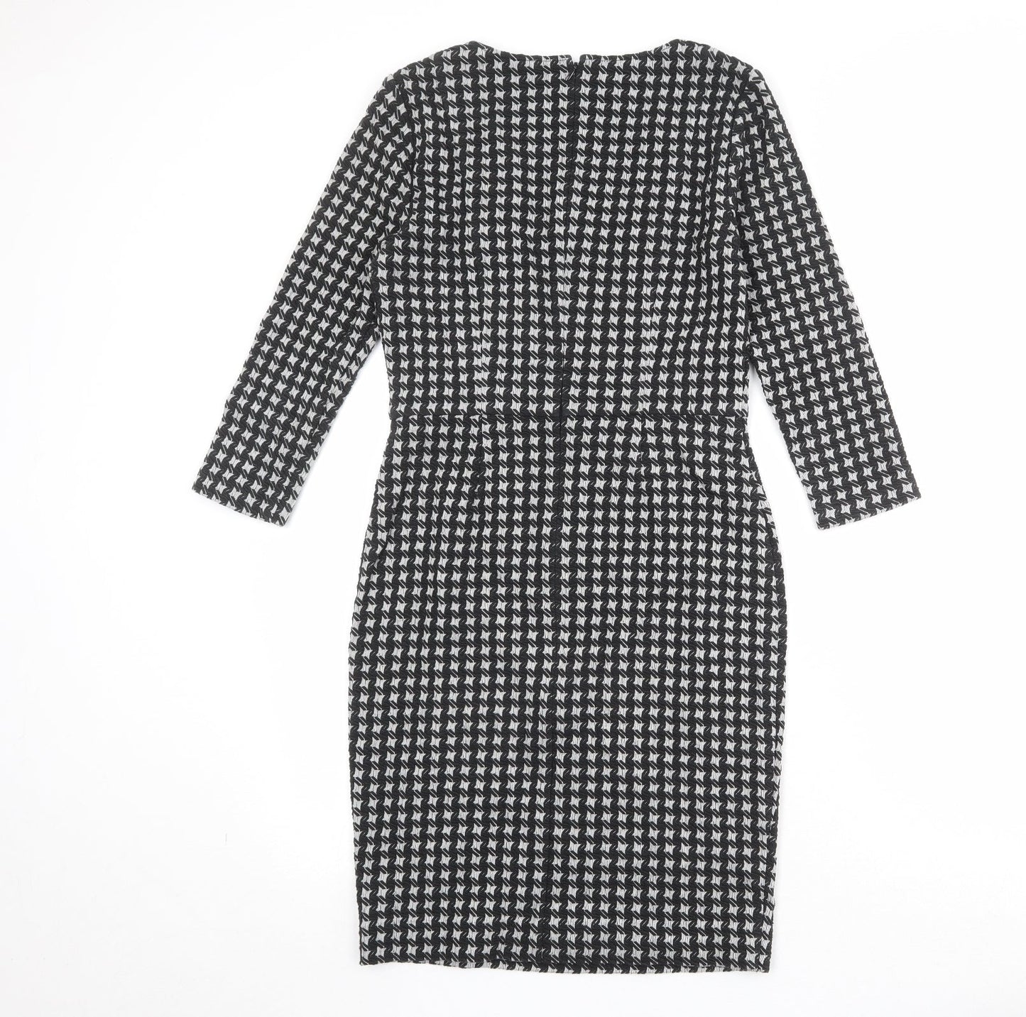 PURE Collection Womens Black Geometric Polyester Pencil Dress Size 8 V-Neck Pullover