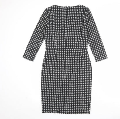 PURE Collection Womens Black Geometric Polyester Pencil Dress Size 8 V-Neck Pullover