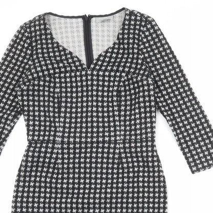 PURE Collection Womens Black Geometric Polyester Pencil Dress Size 8 V-Neck Pullover