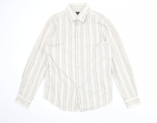 Mens UK Size L French Connection Beige  Button-Up Long Sleeve Casual Shirt
