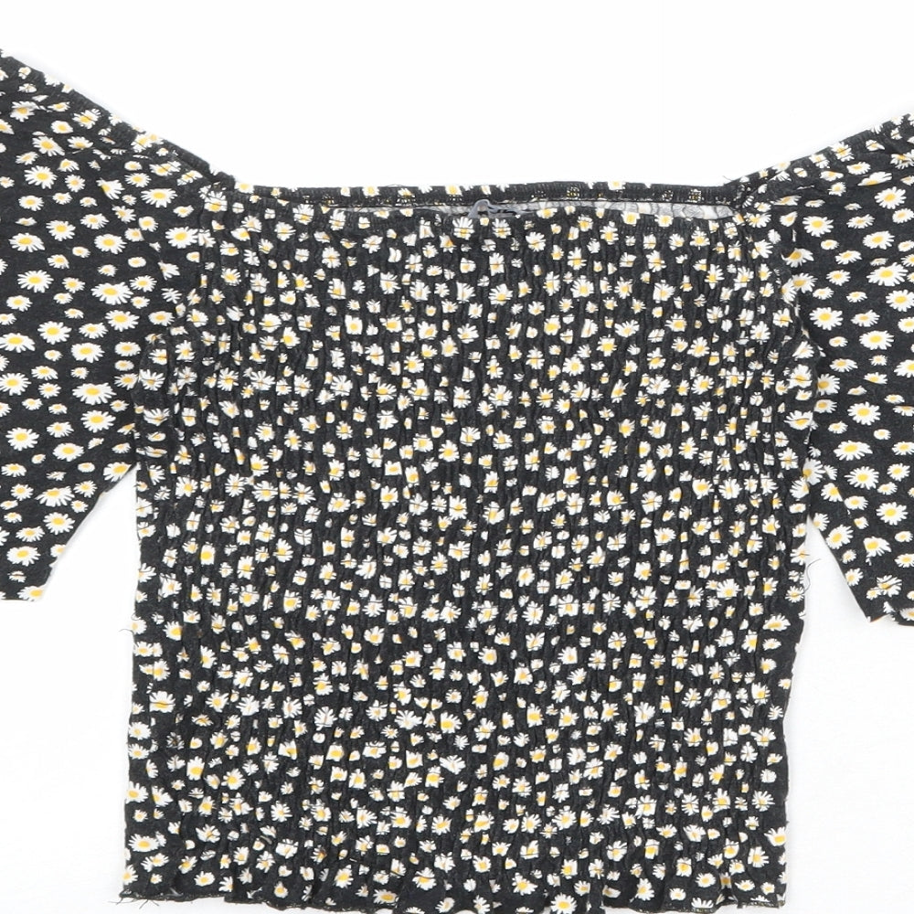 Womens UK Size XS Only Black Cropped Blouse