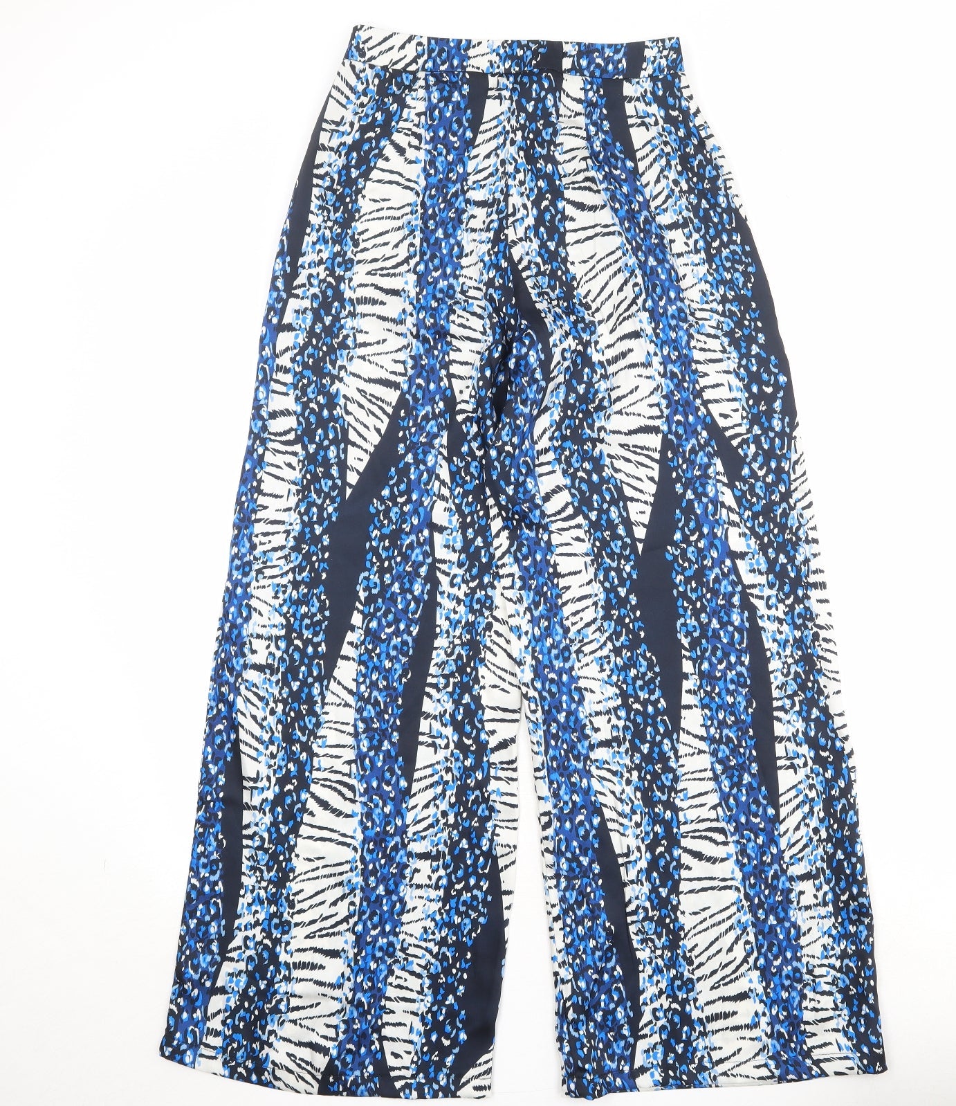 Nasty Gal Womens Blue Geometric Polyester Trousers Size 4 Regular Zip