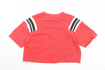 Bershka Girls Red Striped Cotton Cropped T-Shirt Size S Round Neck Pullover