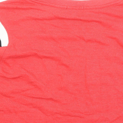 Bershka Girls Red Striped Cotton Cropped T-Shirt Size S Round Neck Pullover