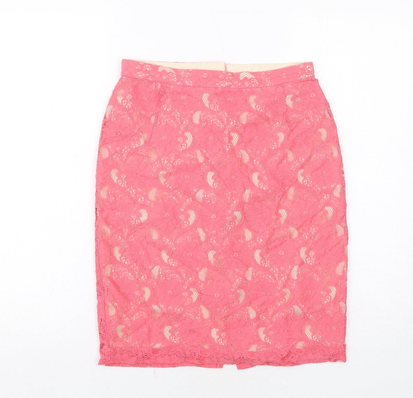 H&M Womens Pink Geometric Cotton Straight & Pencil Skirt Size 8 Zip