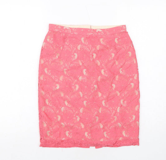 H&M Womens Pink Geometric Cotton Straight & Pencil Skirt Size 8 Zip