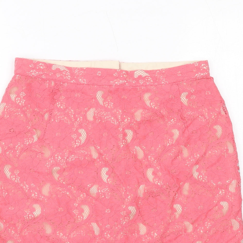 H&M Womens Pink Geometric Cotton Straight & Pencil Skirt Size 8 Zip