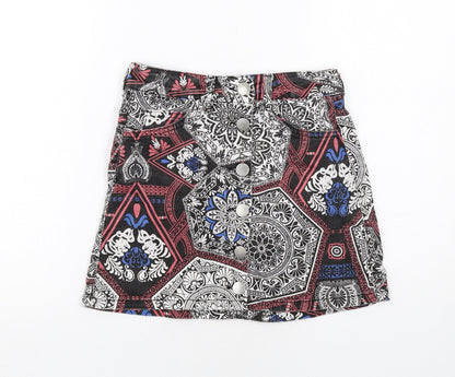 Skrit Womens Multicoloured Geometric Cotton Mini Skirt Size 8 Button