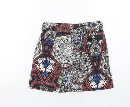 Skrit Womens Multicoloured Geometric Cotton Mini Skirt Size 8 Button