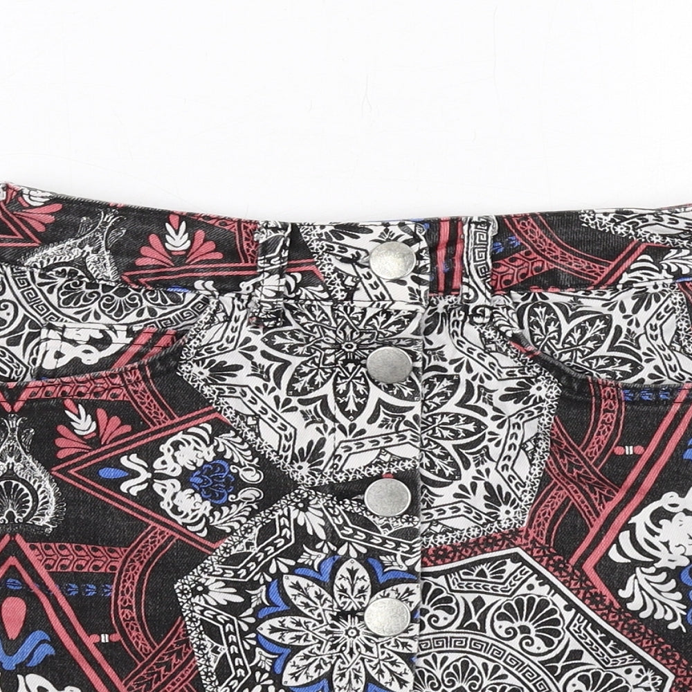 Skrit Womens Multicoloured Geometric Cotton Mini Skirt Size 8 Button