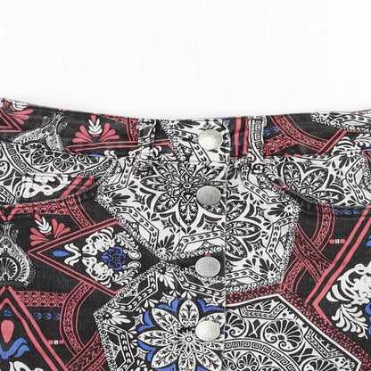 Skrit Womens Multicoloured Geometric Cotton Mini Skirt Size 8 Button