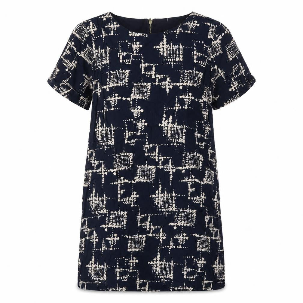 Louche Womens Blue Geometric Viscose Shift Size 10 Boat Neck Zip
