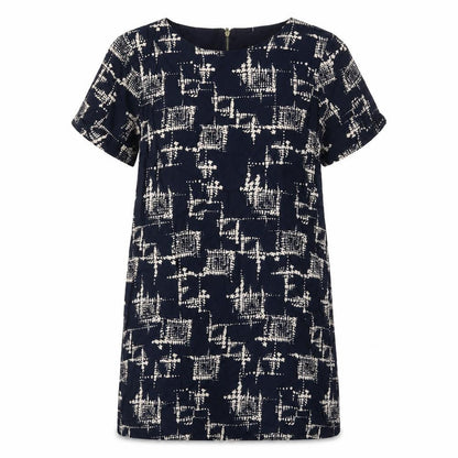 Louche Womens Blue Geometric Viscose Shift Size 10 Boat Neck Zip