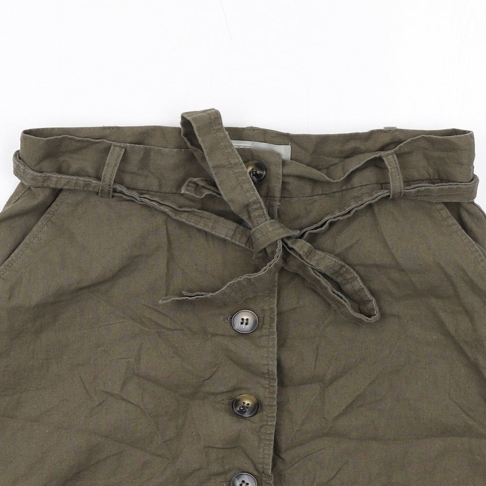 ASOS Womens Green Cotton A-Line Skirt Size 10 Regular Button