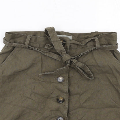 ASOS Womens Green Cotton A-Line Skirt Size 10 Regular Button