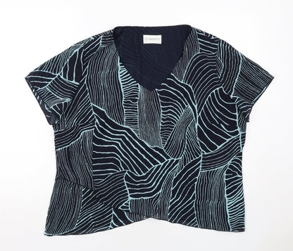 Chianti Womens Blue Geometric Polyester Basic Blouse Size 20 V-Neck