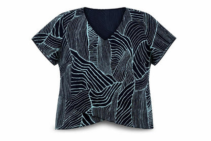 Chianti Womens Blue Geometric Polyester Basic Blouse Size 20 V-Neck