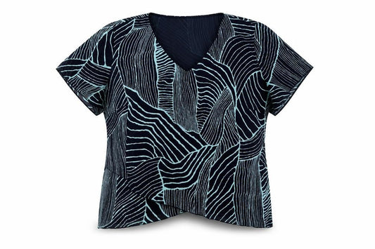 Chianti Womens Blue Geometric Polyester Basic Blouse Size 20 V-Neck