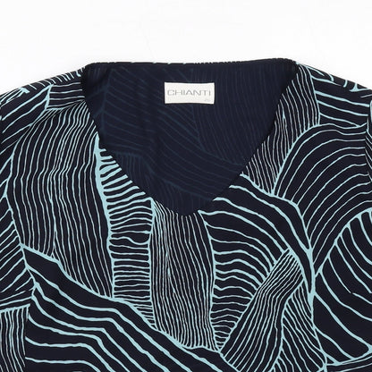 Chianti Womens Blue Geometric Polyester Basic Blouse Size 20 V-Neck
