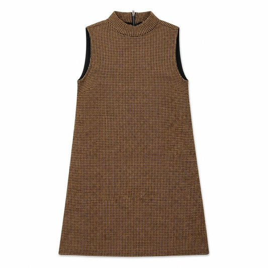 Front view of Cooperative women’s brown geometric acrylic a-line, size XS, mock neck zip
