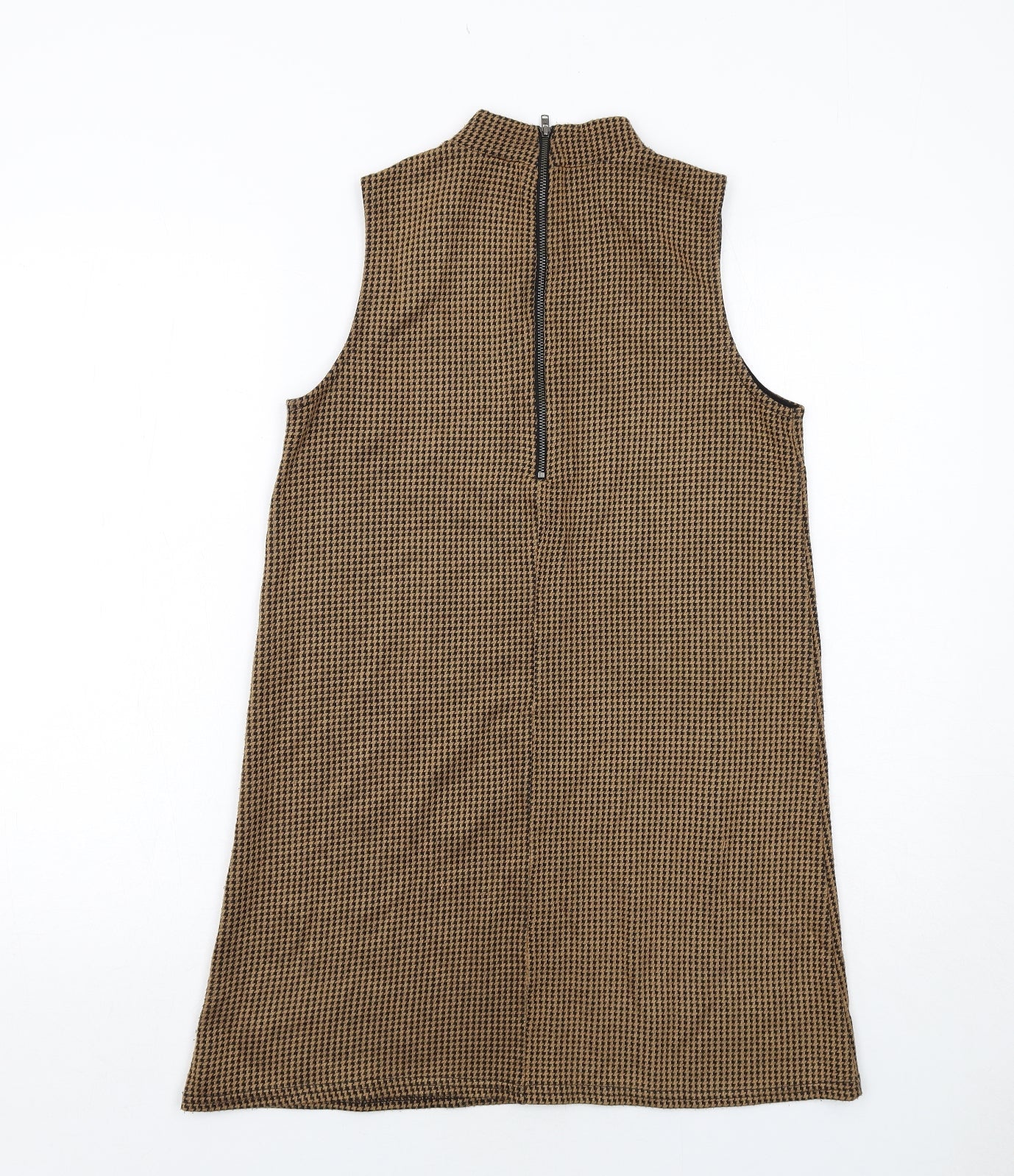 Cooperative Womens Brown Geometric Acrylic A-Line Size XS Mock Neck Zip