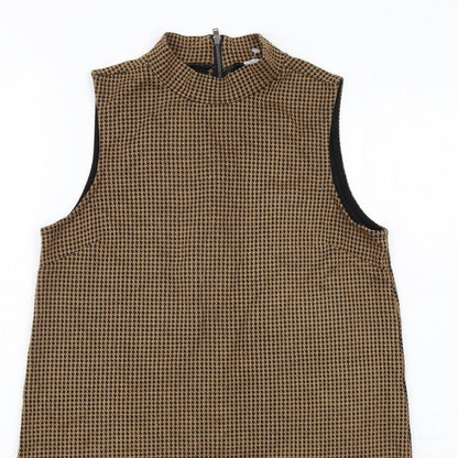 Cooperative Womens Brown Geometric Acrylic A-Line Size XS Mock Neck Zip