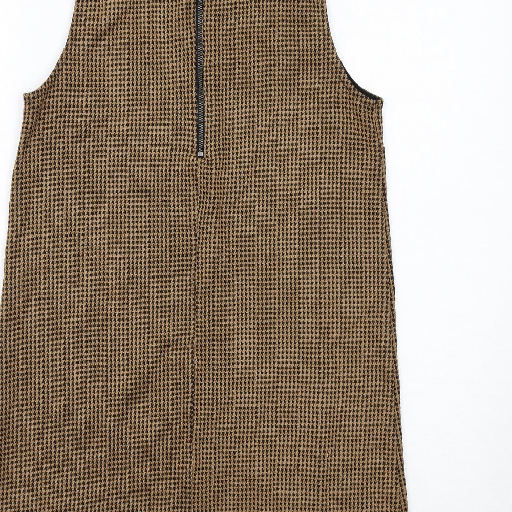 Cooperative Womens Brown Geometric Acrylic A-Line Size XS Mock Neck Zip