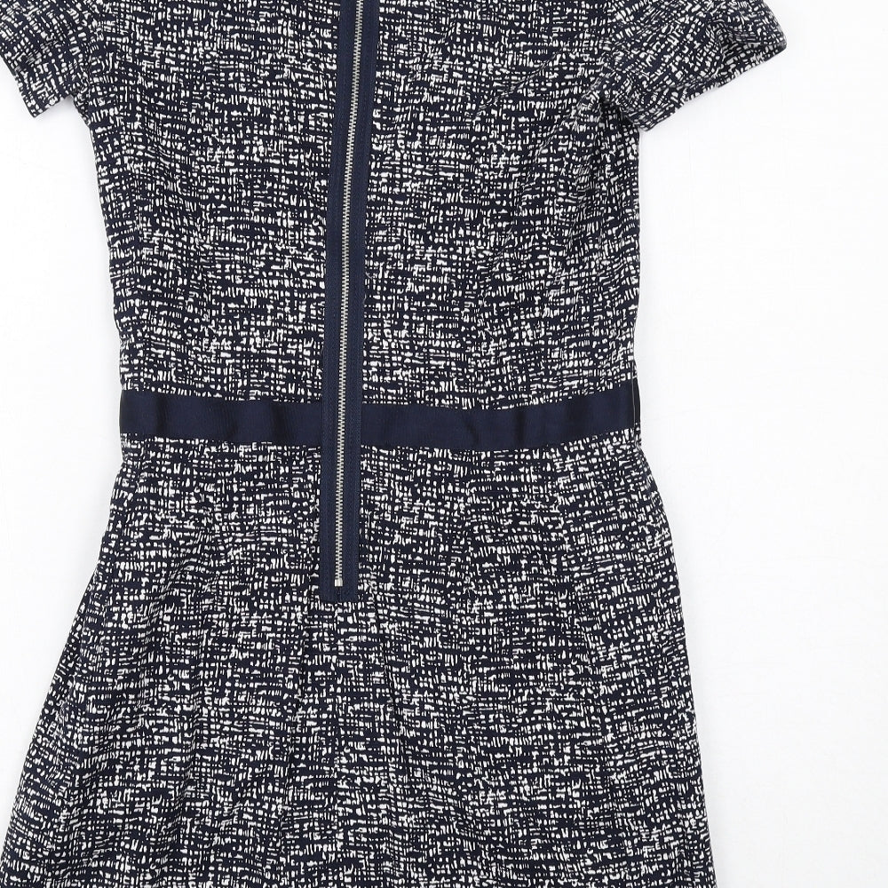Gap Womens Blue Geometric Cotton A-Line Size 10 Round Neck Zip