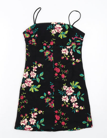 Pins & Needles Womens Black Floral Nylon Shift Size XS Square Neck Zip