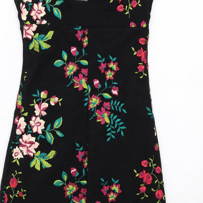 Pins & Needles Womens Black Floral Nylon Shift Size XS Square Neck Zip
