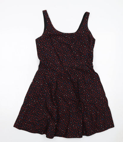 Gap Womens Black Geometric Cotton A-Line Size 6 Round Neck Zip