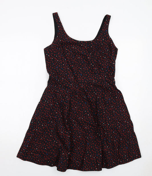 Gap Womens Black Geometric Cotton A-Line Size 6 Round Neck Zip