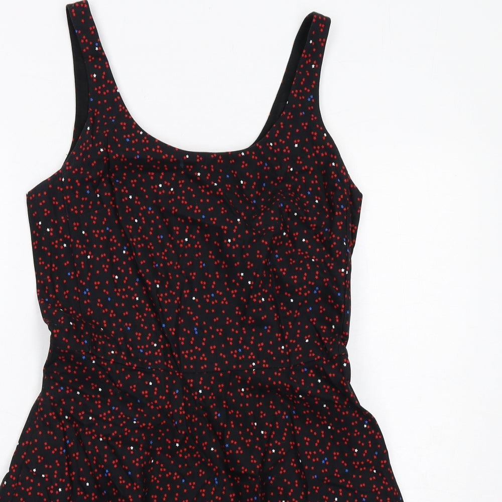 Gap Womens Black Geometric Cotton A-Line Size 6 Round Neck Zip