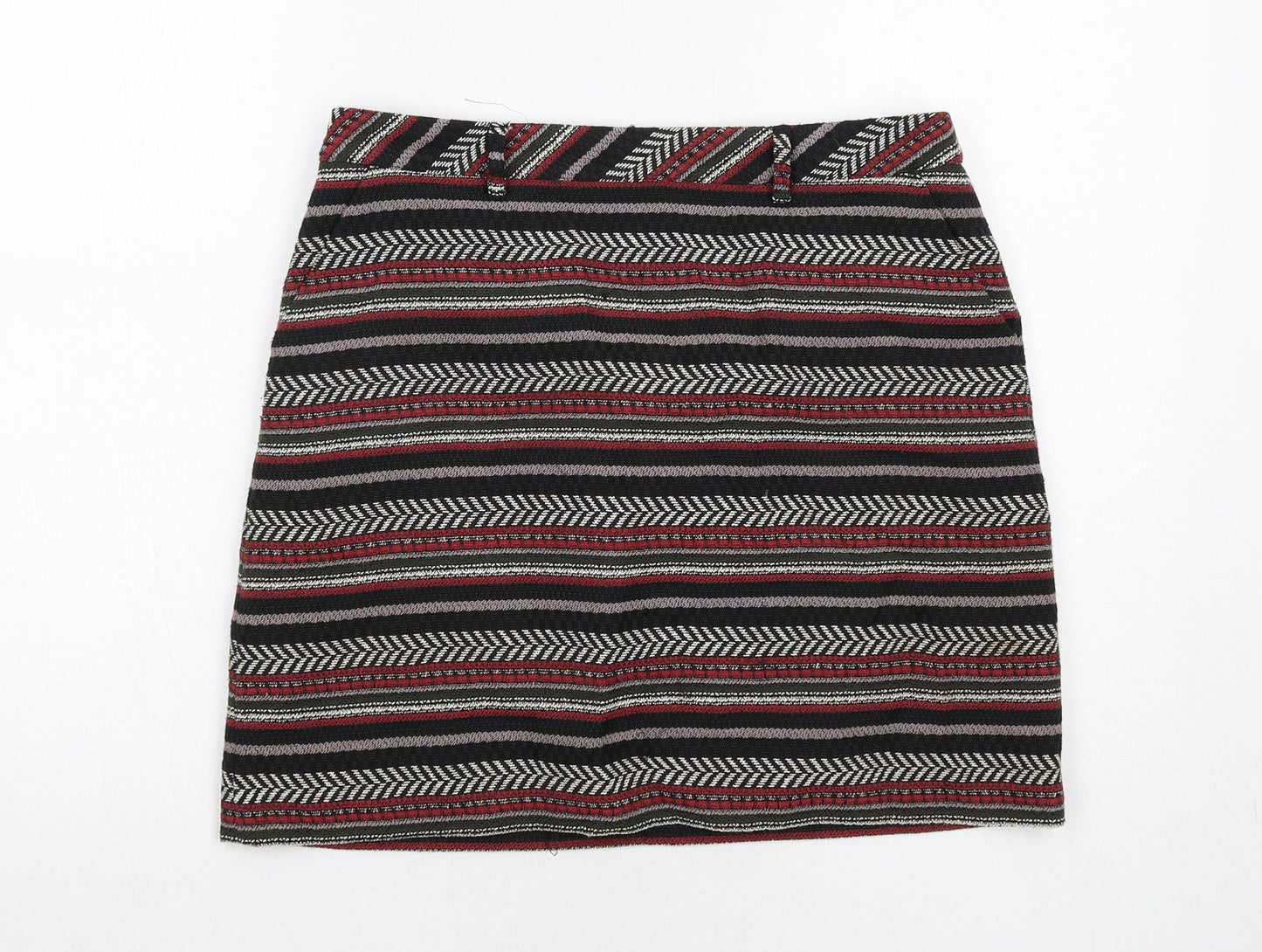 Marks and Spencer Womens Black Geometric Polyester A-Line Skirt Size 10 Zip