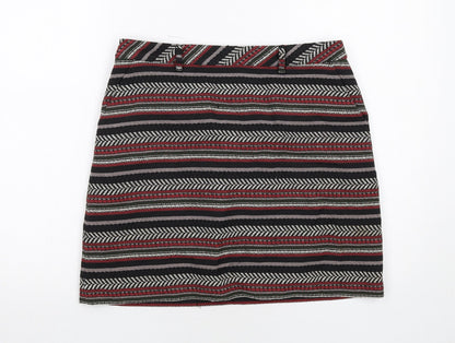 Marks and Spencer Womens Black Geometric Polyester A-Line Skirt Size 10 Zip