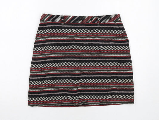 Marks and Spencer Womens Black Geometric Polyester A-Line Skirt Size 10 Zip